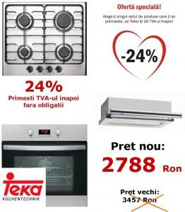 Pachet promotional I love Teka 5: Pret fara TVA la achizitie Cuptor He 715, plita EG 60 4G AI AL, hota TL 2000, Teka 5