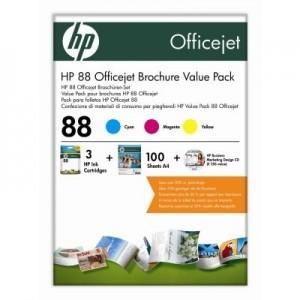 Cartus cerneala HP 88 (Color + 100 coli Hartie A4) HP 88 Officejet Brochure Value Kit with Ink Cartridges-A4/180 g/m, CG464AE