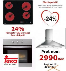 Pachet promotional I love Teka 4: Pret fara TVA la achizitie Cuptor HE 615, plita TCF 604, hota DEP 60, Teka 4