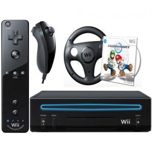 Consola Nintendo Wii Mario Kart Pack Black (contine Remote Plus Black, Nunchuk Black, Mario Kart + Wii Wheel) RVKSKAAD
