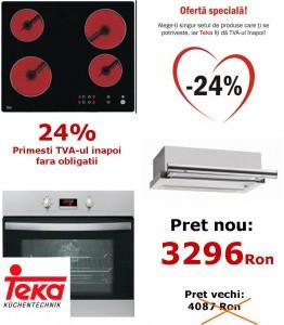 Pachet promotional I love Teka 7: Pret fara TVA la achizitie Cuptor HE 715, plita TCF 604, hota TL 2000