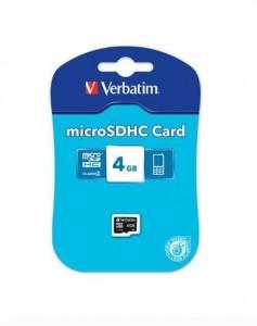 MICRO SD CARD VERBATIM 4GB CLASS 4, READ 4MB, WRITE 4MB, VB-44002