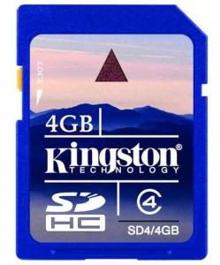 Secure Digital Card HIGH CAPACITY 4GB Class 4(SDHC Card) Kingston, SD4/4GB
