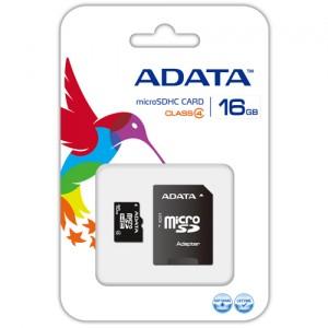 Card memorie A-DATA MicroSDHC 16GB Class 4  cu Adaptor SD, AUSDH16GCL4-RA1