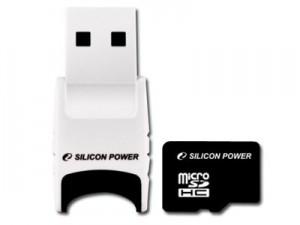 Micro SDHC Card SILICON POWER 4GB (Class 4) with Stylish USB Reader, SP004GBSTH004V81