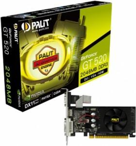 Placa video Palit NVIDIA GeForce GT520 2048MB 64BIT DDR3 CRT+DVI+HDMI FAN, NEAT5200HD46F