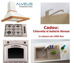 Pachet promotional cuptor, plita, hota Alveus Nardi, design rustic, CADOU chiuveta granit + baterie