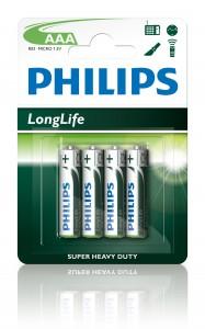 Baterie Philips LongLife R03 (AAA) 4-Blister Zinc Carbon, R03L4B/10