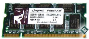 Memorie Sodimm Kingston DDR 512 MB PC-2700 333 MHz  KVR333X64SC25/512