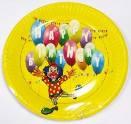 Set de 12 farfurii carton 18cm Happy Birthday Clown