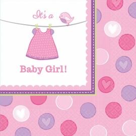 16 Servetele Botez 33x33cm Shower With Love Girl