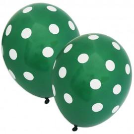 10 Baloane verde inchis cu buline albe 26cm