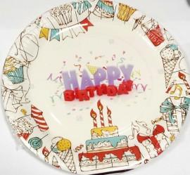 Set de 12 farfurii carton 18cm Happy Birthday Party Cake
