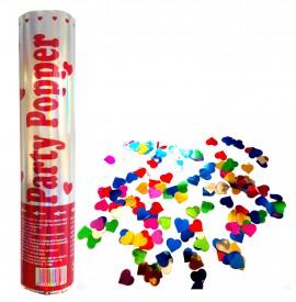 Tun de confetti 20cm cu inimioare colorate metalizate