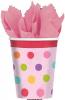 8 Pahare carton roz cu buline colorate 266ml SWEET BIRTHDAY