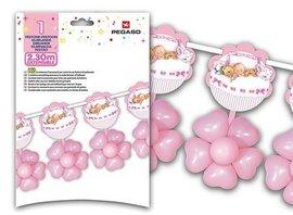 Decoratiune petrecere fetite din baloane inimioare roz BABY GIRL  2,30m