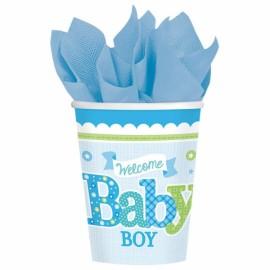 8 Pahare botez din carton 266ml Welcome Little One Boy