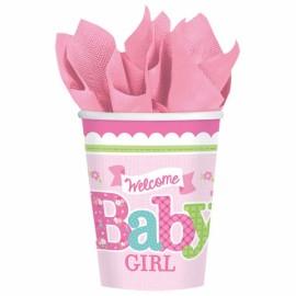 8 Pahare botez din carton 266ml Welcome Little One Girl
