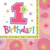 16 Servetele mici pentru copii FIRST BIRTHDAY PINK PARTY