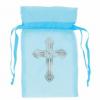 Saculet organza marturii botez blue cross 8.8cm
