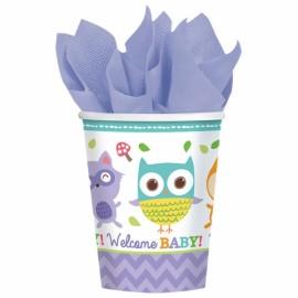 8 Pahare botez din carton 266ml Woodland Welcome Baby
