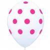 10 baloane albe cu buline roz 26cm