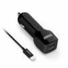 Incarcator auto USB Dual-Port Anker 24W cu Tehnologia PowerIQ&trade; + Cablu date USB 0.9m cu conector Lightning (negru)