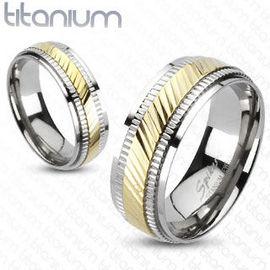 Diamond Cut Inel din Titanium Auriu-Argintiu RTI-029