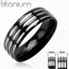 Inel negru din titanium cu 3 fasii argintii rti-016