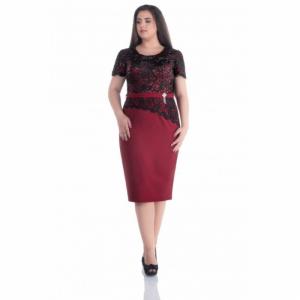 Rochie eleganta de ocazie cu dantela Adania, marsala/negru