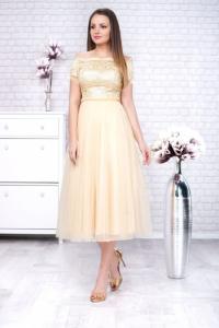 Rochie de ocazie din dantela si tulle Eliodora, galben pal