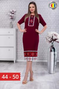 Rochie de zi cu motive traditionale Carmen culoare marsala