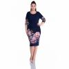 Rochie de zi cu imprimeu floral anisoara, bleumarin