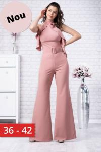Salopeta eleganta cu pantaloni evazati Jolie roz