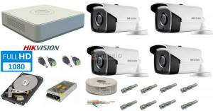 Kit promotional  complet 4 camere Hikvision , full HD 1080p , IR 40 m, acces internet si vizulizare pe  telefon