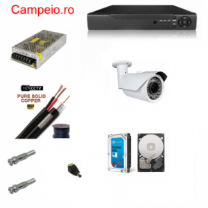 Kit complet supraveghere PEYO AHD 1 camera rezolutie HD 1080p si infrarosu la 60 m, HDD 1TB, cablu  10 m, vizualizare pe telefon cu acces internet