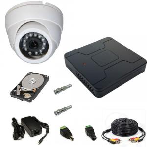 Kit buget 1 camera  rezolutie 720p  infrarosu 20 m + DVR + HDD 500GB+ Sursa +cablu 10 m +SOFT compatibil cu telefonul, tableta si laptop (PC)