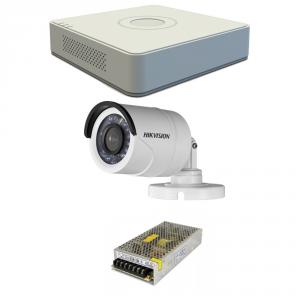 Kit supraveghere Hikvision  cu sursa 10 A    1 camera rezolutie 720p si infrarosu la 20 m + DVR vizualizare pe telefon, acces internet