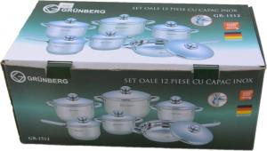 Set de oale din inox cu capac 12 piese Grunberg GR-1512