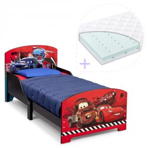 Set pat cu cadru din lemn Disney Cars si saltea pentru patut Dreamily - 140 x 70 x 10 cm