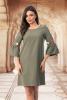 Rochie verde cu broderie si maneca clopot