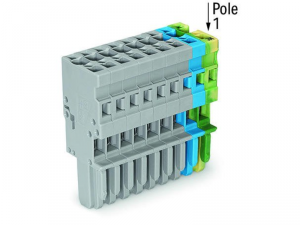 1-conductor female plug; 4 mmA&sup2;; 10-pole; 4,00 mmA&sup2;; gray, blue, green-yellow