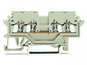 4-conductor through terminal block; 1.5 mmA&sup2;; suitable for Ex e II applications; lateral marker slots; for DIN-rail 35 x 15 and 35 x 7.5; CAGE CLAMPA&reg;; 1,50 mmA&sup2;; light gray