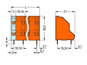 Double-deck PCB terminal block; 2.5 mmA&sup2;; Pin spacing 10.16 mm; 2 x 6-pole; CAGE CLAMPA&reg;; 2,50 mmA&sup2;; orange