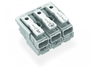 Lighting connector; push-button, external; without ground contact; 3-pole; Lighting side: for solid conductors; Inst. side: for all conductor types; max. 2.5 mmA&sup2;; Surrounding air temperature: max 85A&deg;C (T85); 2,50 mmA&sup2;; white
