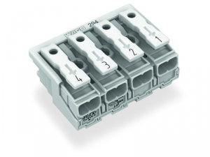 Lighting connector; push-button, external; without ground contact; 4-pole; Lighting side: for solid conductors; Inst. side: for all conductor types; max. 2.5 mmA&sup2;; Surrounding air temperature: max 85A&deg;C (T85); 2,50 mmA&sup2;; white