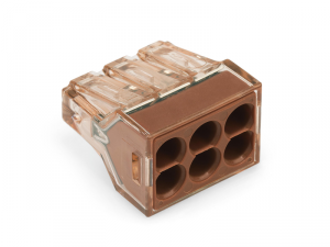 PUSH WIREA&reg; connector for junction boxes; for solid conductors; max. 4 mmA&sup2;; 6-conductor; Brown clear housing; brown cover; Surrounding air temperature: max 60A&deg;C; 2,50 mmA&sup2;