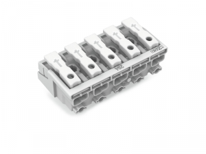 Lighting connector; push-button, external; without ground contact; 5-pole; Lighting side: for solid conductors; Inst. side: for all conductor types; max. 2.5 mmA&sup2;; Surrounding air temperature: max 85A&deg;C (T85); 2,50 mmA&sup2;; white