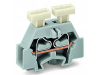 Space-saving, 2-conductor end terminal block; suitable for Ex i applications; on both sides with push-button; without protruding snap-in mounting foot; for terminal strips with snap-in mounting feet; 2.5 mmA&sup2;; CAGE CLAMPA&reg;; 2,50 mmA&sup2;; blue