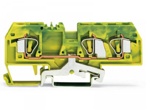 3-conductor ground terminal block; 6 mmA&sup2;; suitable for Ex e II applications; center marking; for DIN-rail 35 x 15 and 35 x 7.5; CAGE CLAMPA&reg;; 6,00 mmA&sup2;; green-yellow